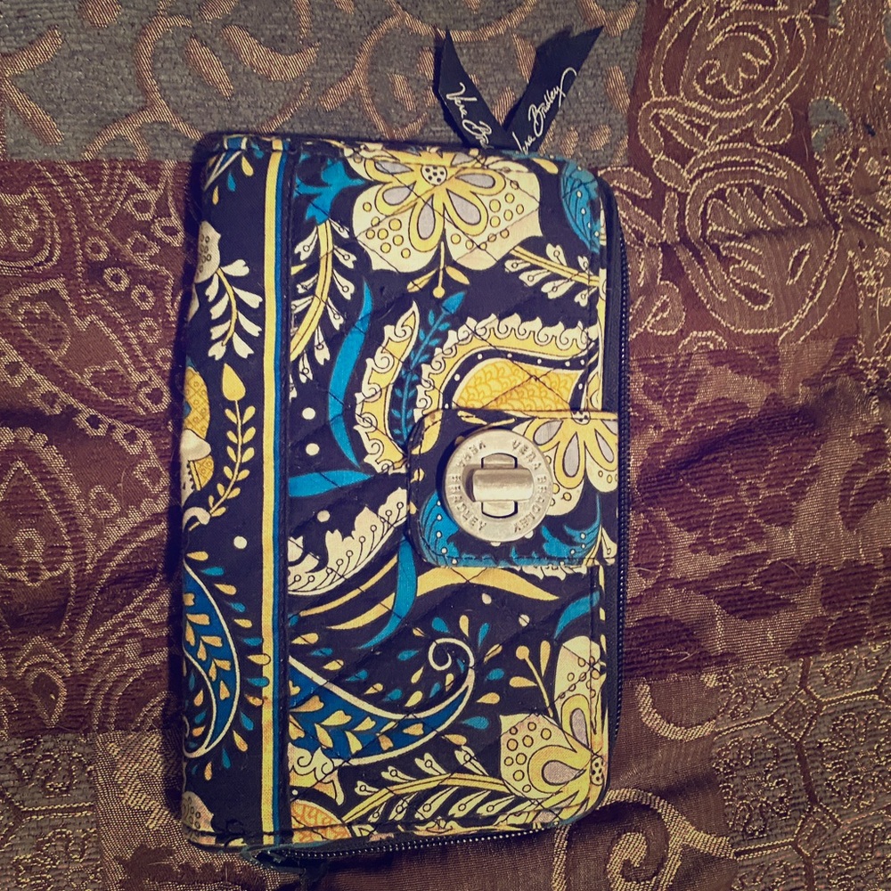 Vera Bradley, black, blue, and yellow wallet